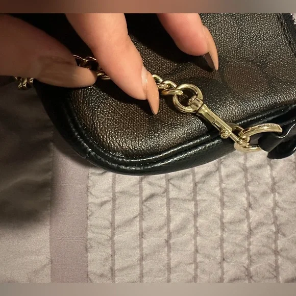 Coach Black and Brown Wristlet with Gold Chain - Picture 5 of 6